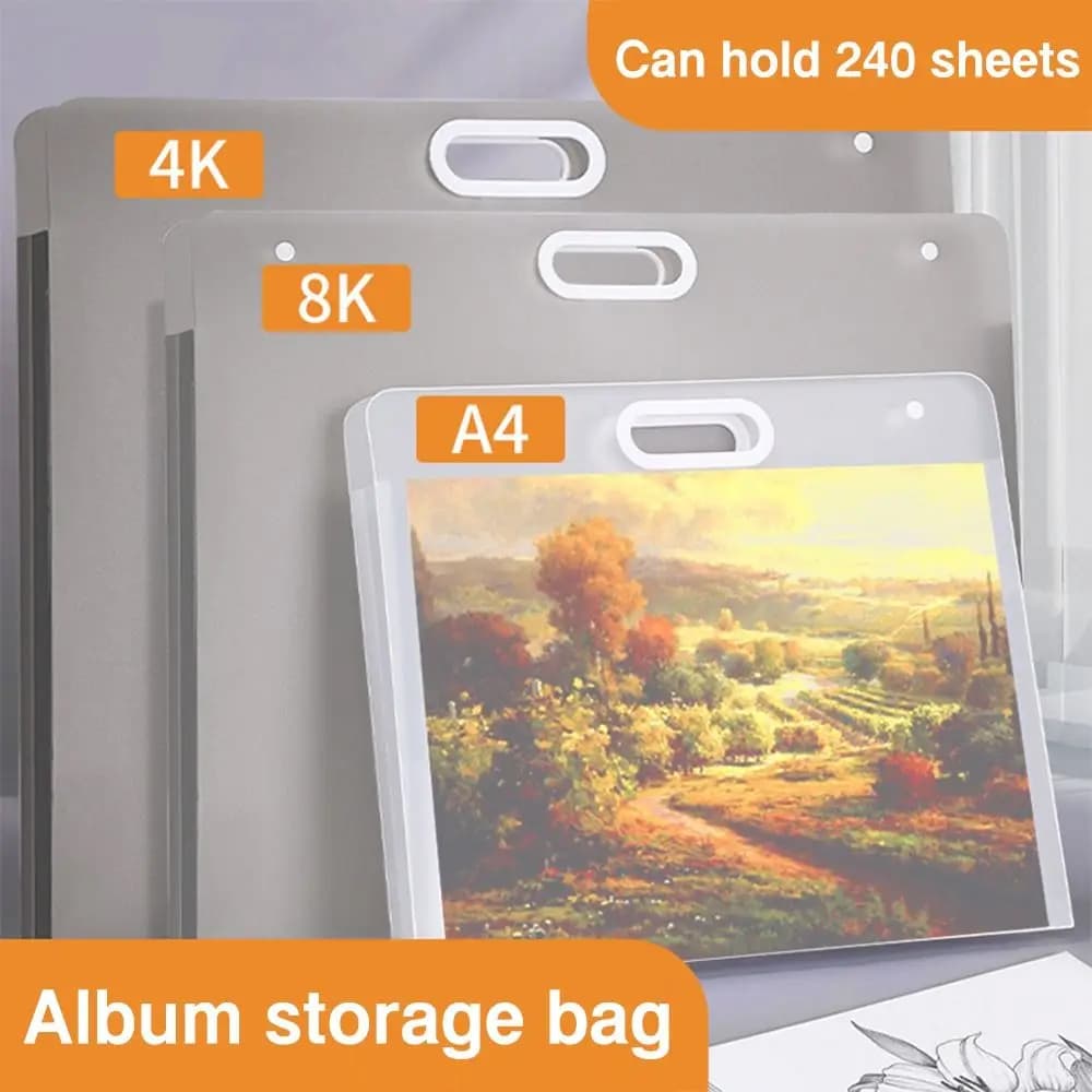 Simple A2/A3/A4 File Folder Portable Waterproof Picture Album 4K/8K/16K Painting Paper Storage Bag School Office
