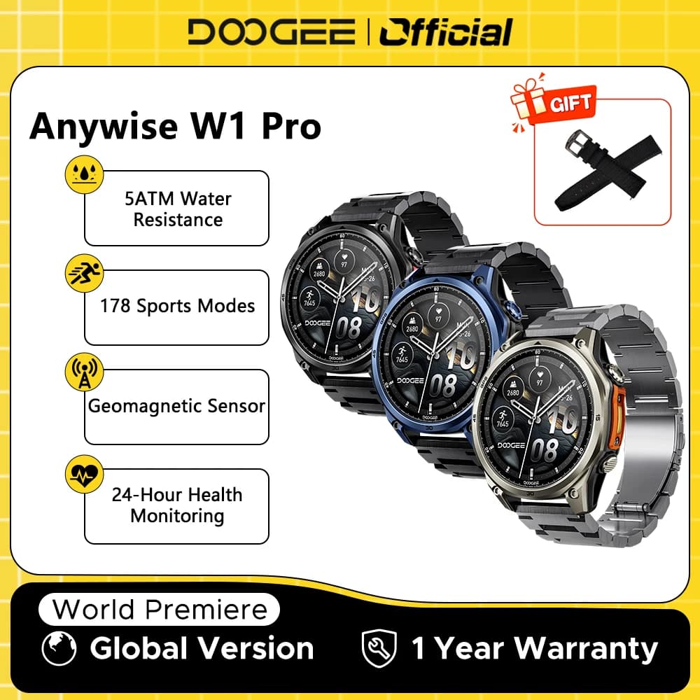 DOOGEE ANYWISE W1 PRO Smartwatch 1.43 '' 5ATM Resistenza all'acqua 178 Modalità sportive Monitoraggio della salute Sensore geomagnetico Mappe offline