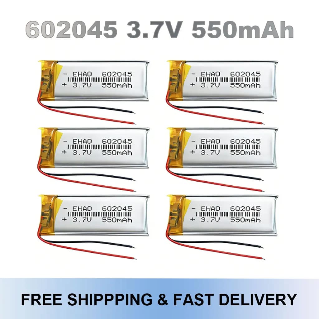 602045 Batteria Lipo ricaricabile da 3,7 V 550 mAh per registratore GPS MP3, fotocamera, auricolare Bluetooth, braccialetto per orologio intelligente