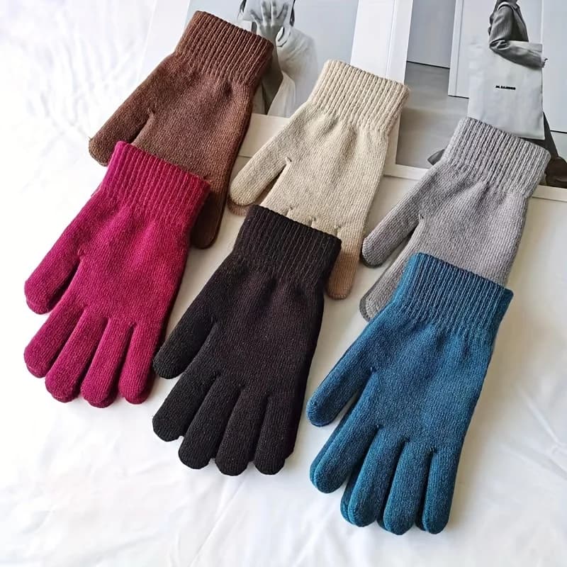 Un set di 6 paia di guanti da donna di colori assortiti, adatti per l'inverno, ispessiti e foderati in pile per il calore, adatti per il ciclismo all'aperto, foderati in pile, neri, lavorati a maglia, guanti semplici e alla moda