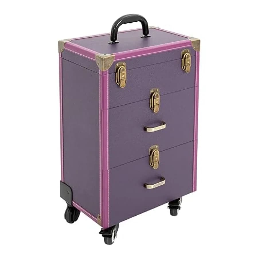 Valigia Trucchi Professionale con Ruote, Valigetta Cosmetica a 3 Strati per Unghie con Tasche Trasparenti, Organizer da Viaggio per Smalti