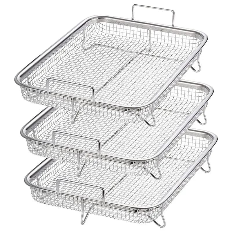 A70Z Fafa】3 Pack Stainless Steel Grill Basket Non-Stick Mesh Basket Set Air Fryer Tray Wire Rack For Oven,