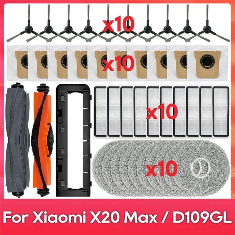 ABGH - Accessori e Ricambi per Robot Aspirapolvere Xiaomi X20 Max / D109GL: Spazzola Principale, Spazzola Laterale, Filtro HEPA, Panno Lavapavimenti, Sacchetti Raccoglipolvere