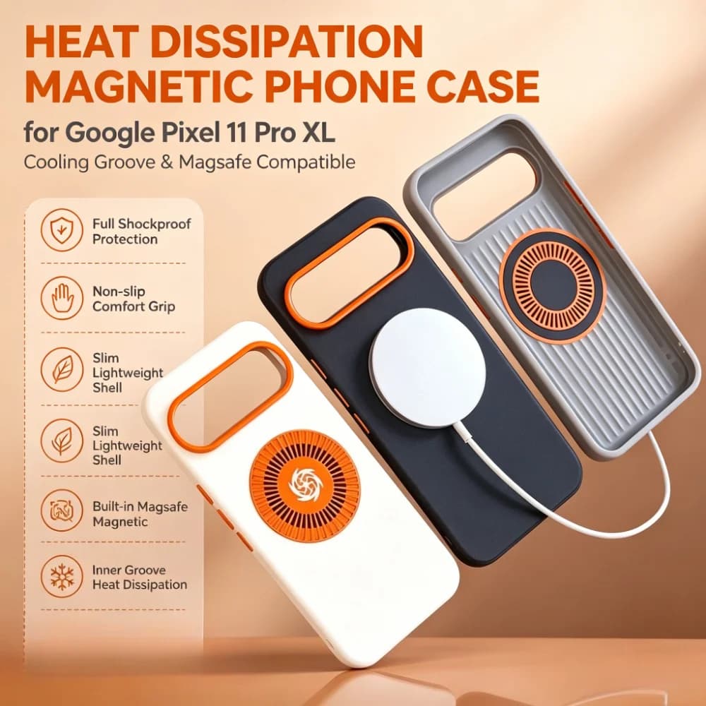 Premium Heat Dissipation Smooth-touch PU Leather Case For Google Pixel 11 Pro XL 9 10 Pro 10A 9A for MagSafe Alloy Button Cover