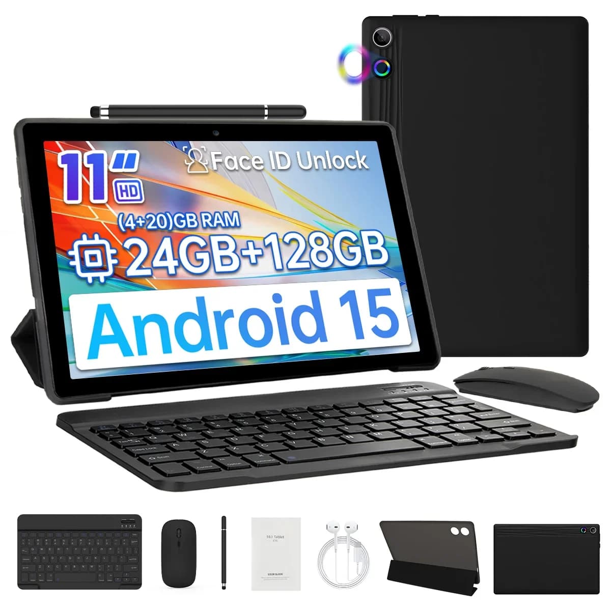 URAO Tablet da 11 pollici Android 24 GB RAM 128 GB ROM 6800 mAh IPS HD Touch Screen con tastiera Custodia protettiva Mouse Stilo Kit 8 in 1