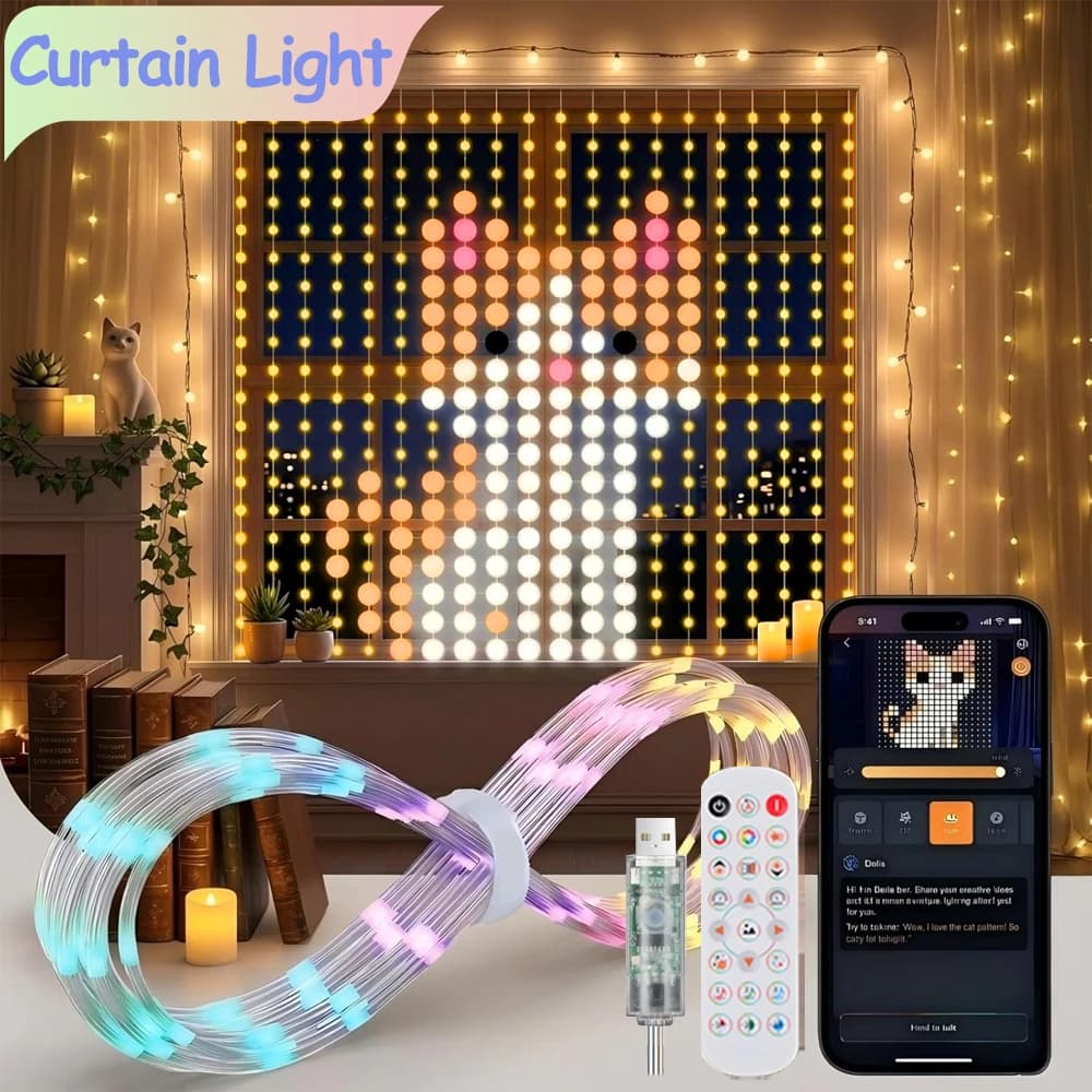 Smart DIY Curtain Lights, Color Changing 400 LED Curtain Lights, RGB String LED Fairy Light for Backdrop Party Indoor Outdoor