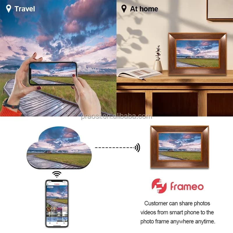 Cornice Digitale Smart in Legno da 10 Pollici 2026 con Schermo LCD 1280x800, Controllo App Wireless, Cloud e 16GB, per Foto e Video