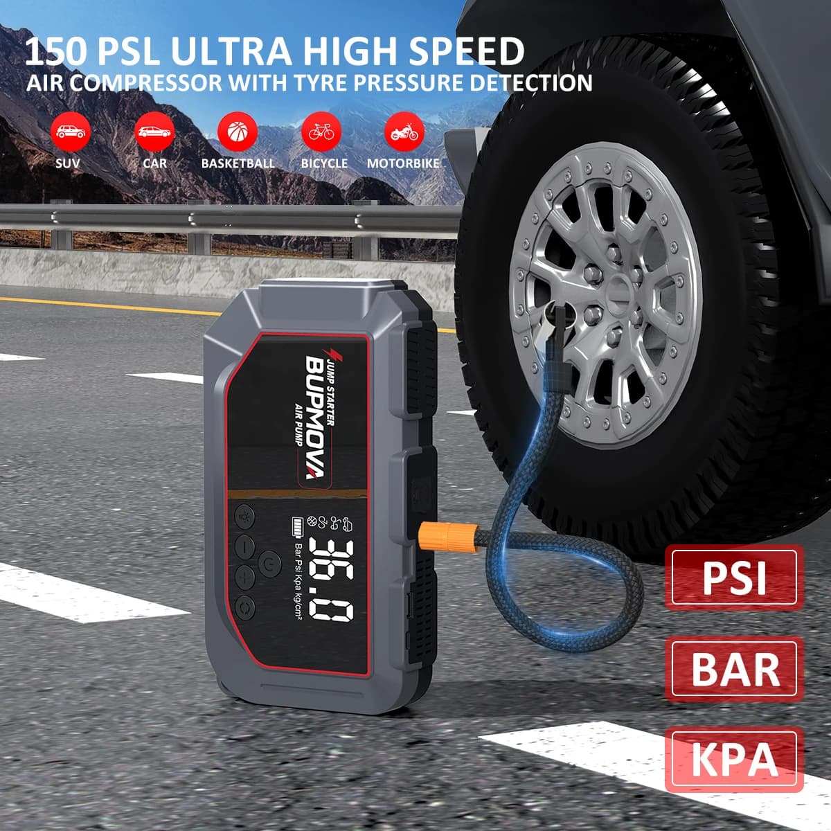 Avviatore di emergenza per auto portatile con compressore d'aria, torcia da 10000 A, power bank ad alta capacità, caricabatteria booster da 12 V