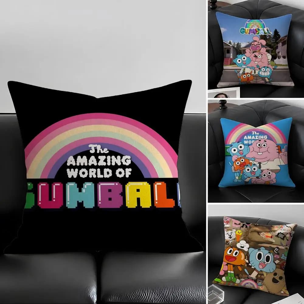 Cartoon The A-Amazing WorldS of G-Gumball Set di fodere per cuscini in lino naturale, decorazione tutto in uno per divano, camera da letto e sedia