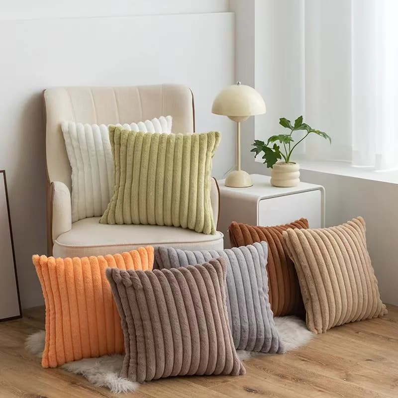 1pcs Nordic Light Luxury Imitation Rabbit Hair Drawstring Pillow case Living Room Sofa Solid Color Plush Cushion Pillow cover