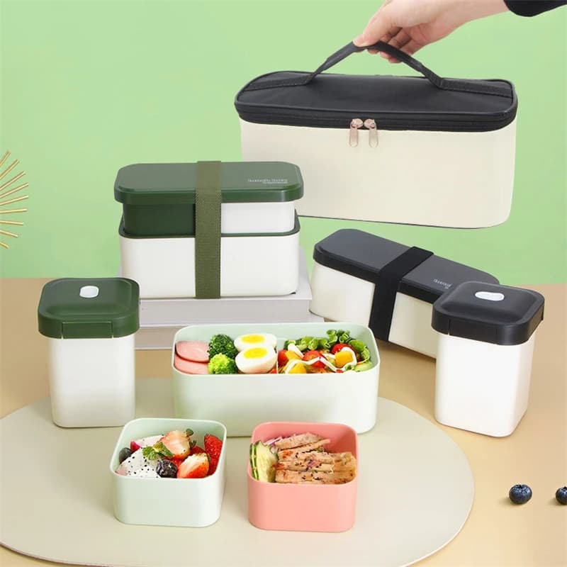 Lunch Box a doppio scomparto Contenitore Bento per microonde Lavoratori d'ufficio Studenti Contenitori per alimenti per la preparazione dei pasti in stile giapponese