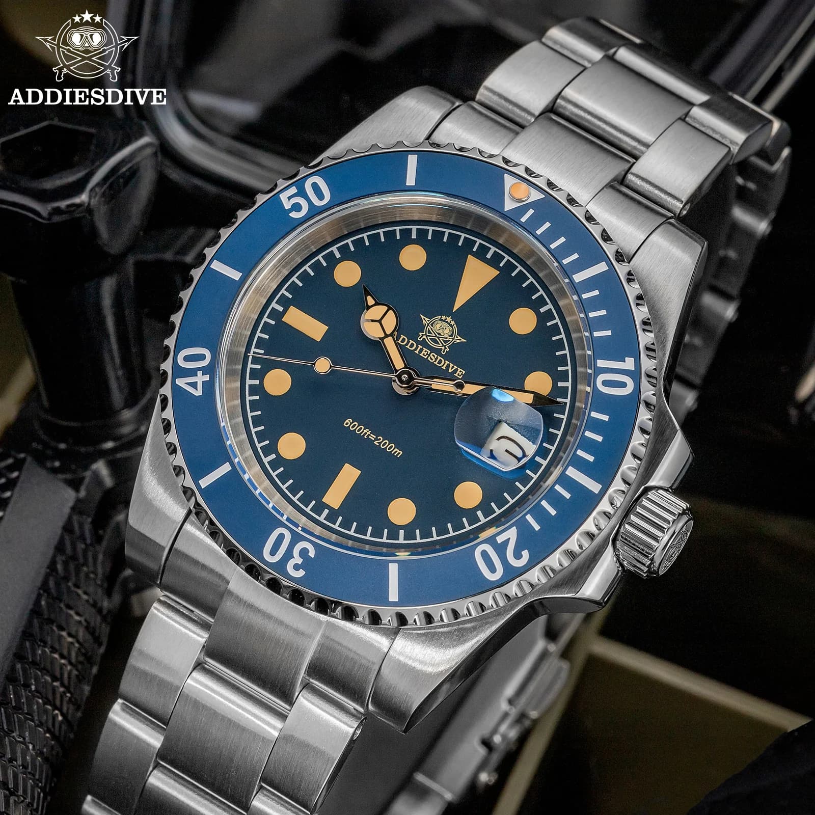 ADDIESDIVE Orologi da uomo 20Bar Impermeabile Vintage Verde Display luminoso Calendario Lunetta in ceramica Orologi al quarzo Reloj AD2054