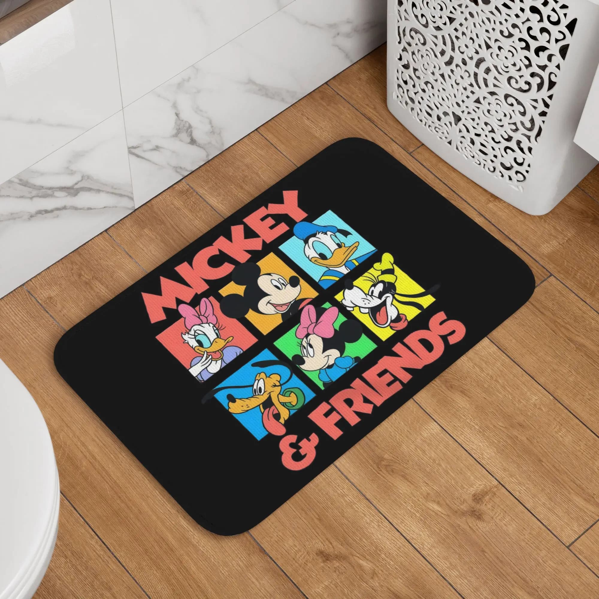 Tappetino per porta d'ingresso Mickey e Amici, Mickey Minnie Donald Goofy, antiscivolo, ad asciugatura rapida, tappeto per bagno e ingresso, con personaggi dei cartoni animati