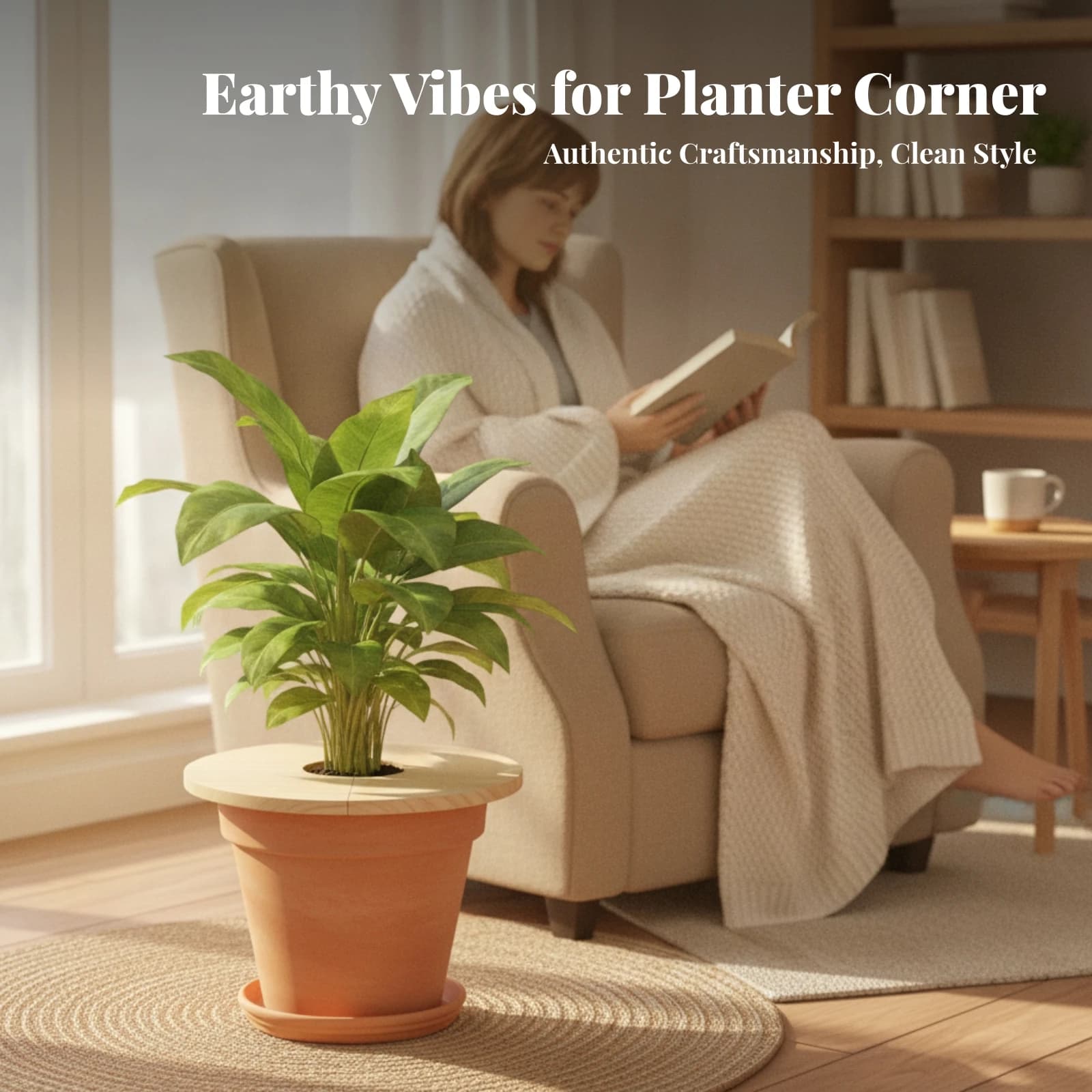 Wood Pot Cover with Center Opening Natural Plant Pot Decorative Cover Water-Resistant Low-Maintenance for Home Decor, Balcony