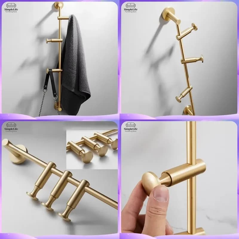 Nordic Luxury Brass Wall Hanger Gold Adjustable Coat Rack Bedroom Entryway Storage Hook Modern Metal Clothes Organizer Decor