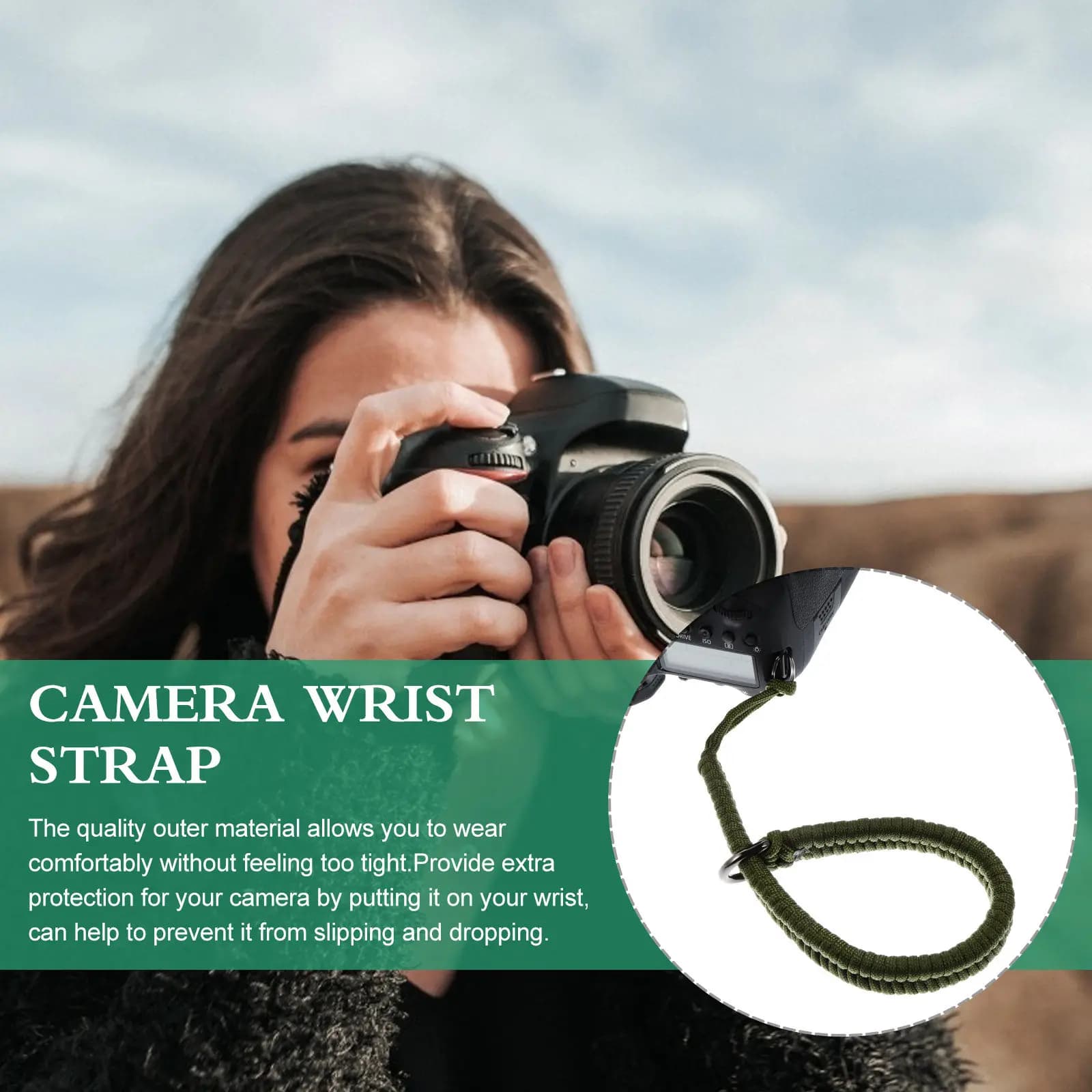 1Pcs Ergonomic Camera Wrist Strap High-Quality Nylon Stainless Steel Secure Adjustable Fit for Dslr Mirrorless Action Cameras
