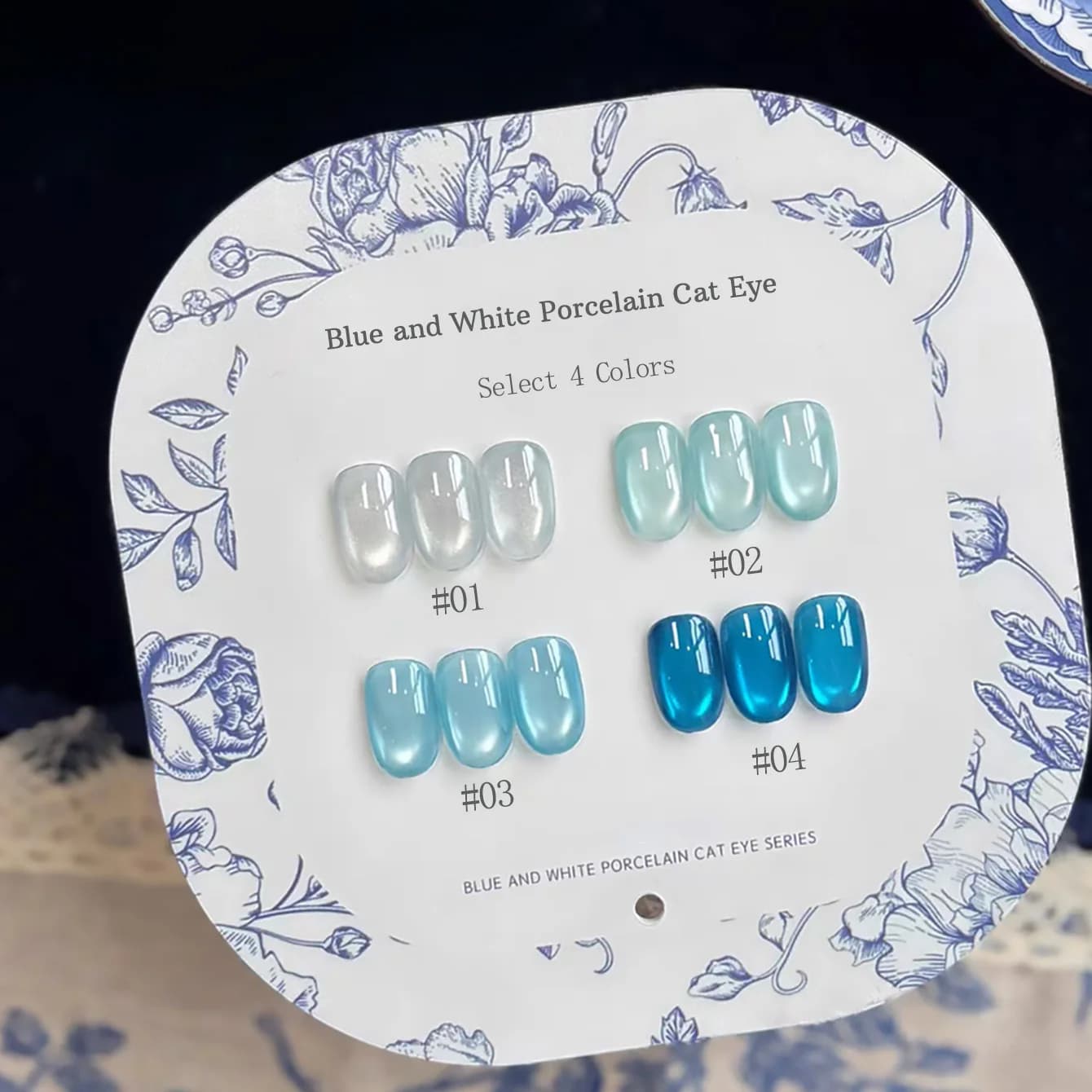 1 pz Smalto Semipermanente Effetto Occhio di Gatto Serie Porcellana Blu e Bianca TC, Trasparente Ghiaccio, Sbiancante Delicato, Blu Brillante, con Perle di Vetro per Nail Art