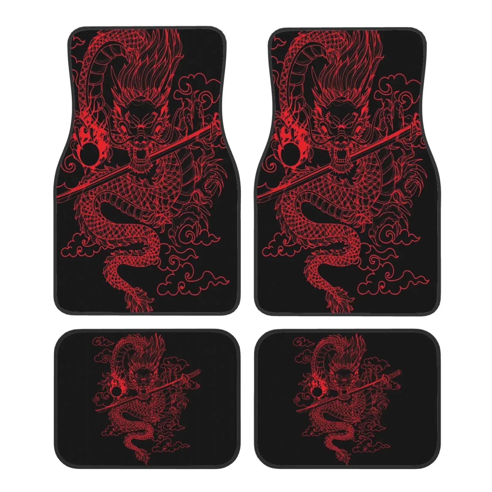 Car mats with print totem red Chinese dragon Set of 4 pieces waterproof car mats with anti-slip support suitable for SUV truck