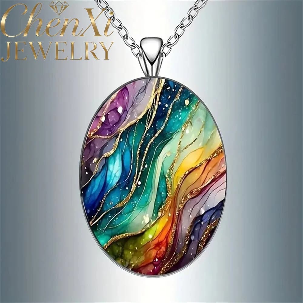 Ciondolo in Vetro Ondulato Arcobaleno di Alta Gamma, Gioiello di Lusso alla Moda, Charm Raffinato, Regalo per Giovani