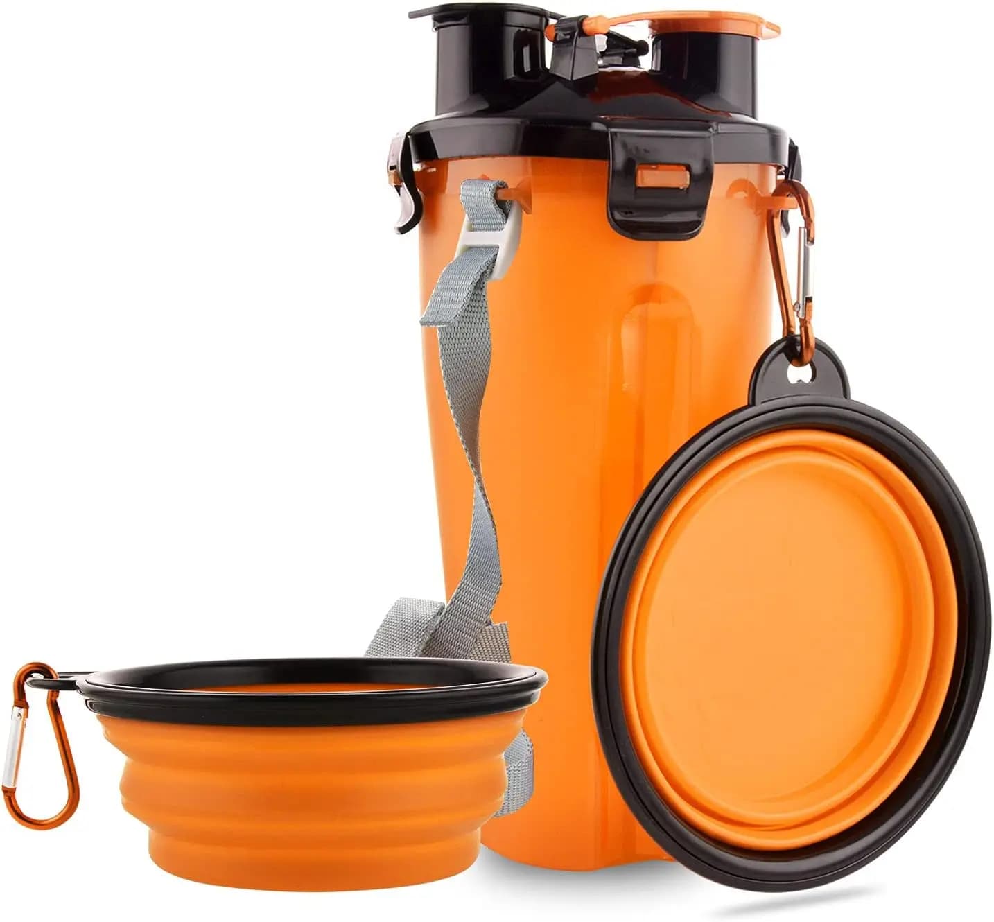 Bottiglia d'Acqua Portatile Pieghevole per Cani con Ciotole, Contenitore 2-in-1 per Cibo per Animali Domestici per Passeggiate e Viaggi all'Aperto