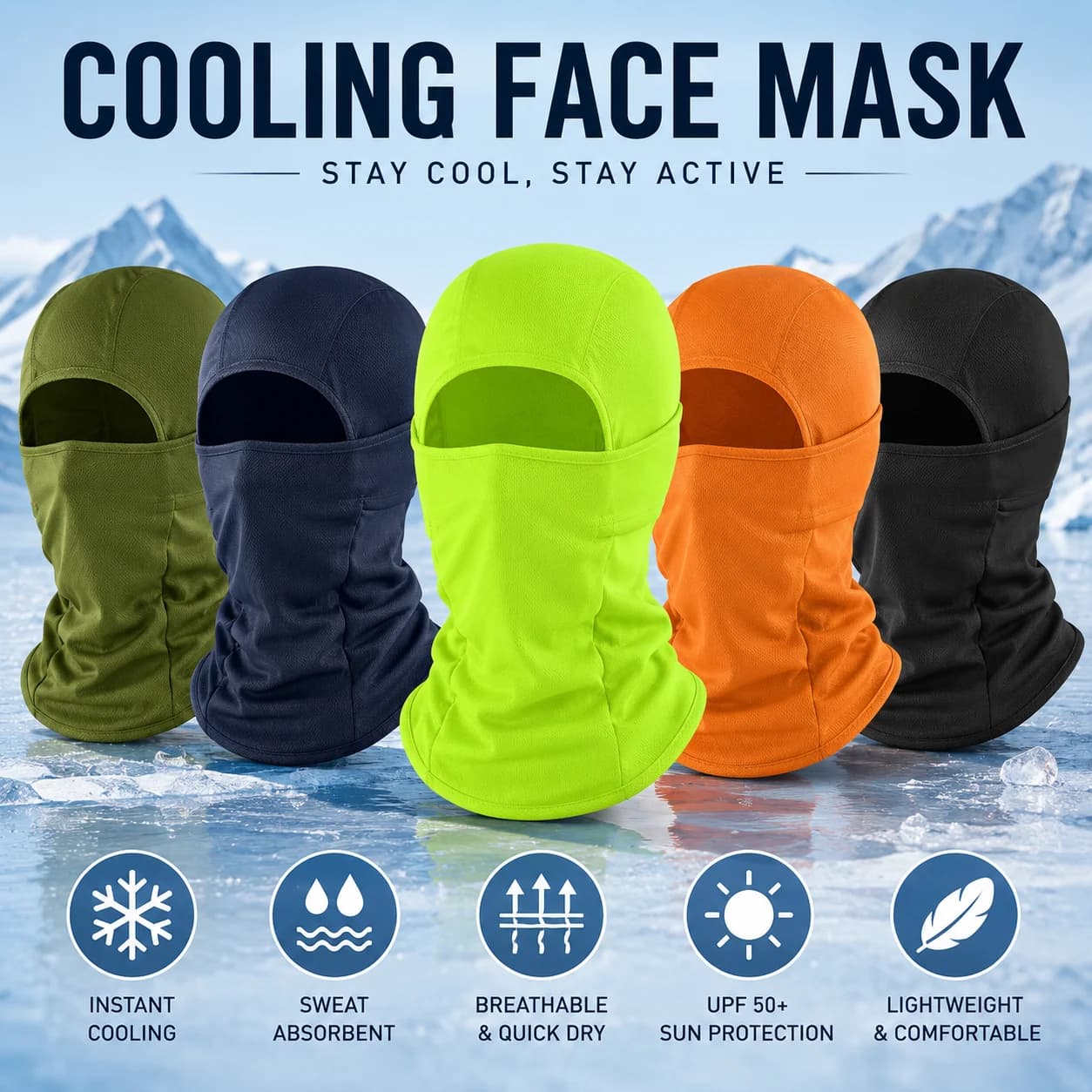 UPF50+ Balaclava Face Mask Motorcycle Cycling Helmet Liner UV Protection Breathable Outdoor Ski Neck Gaiter