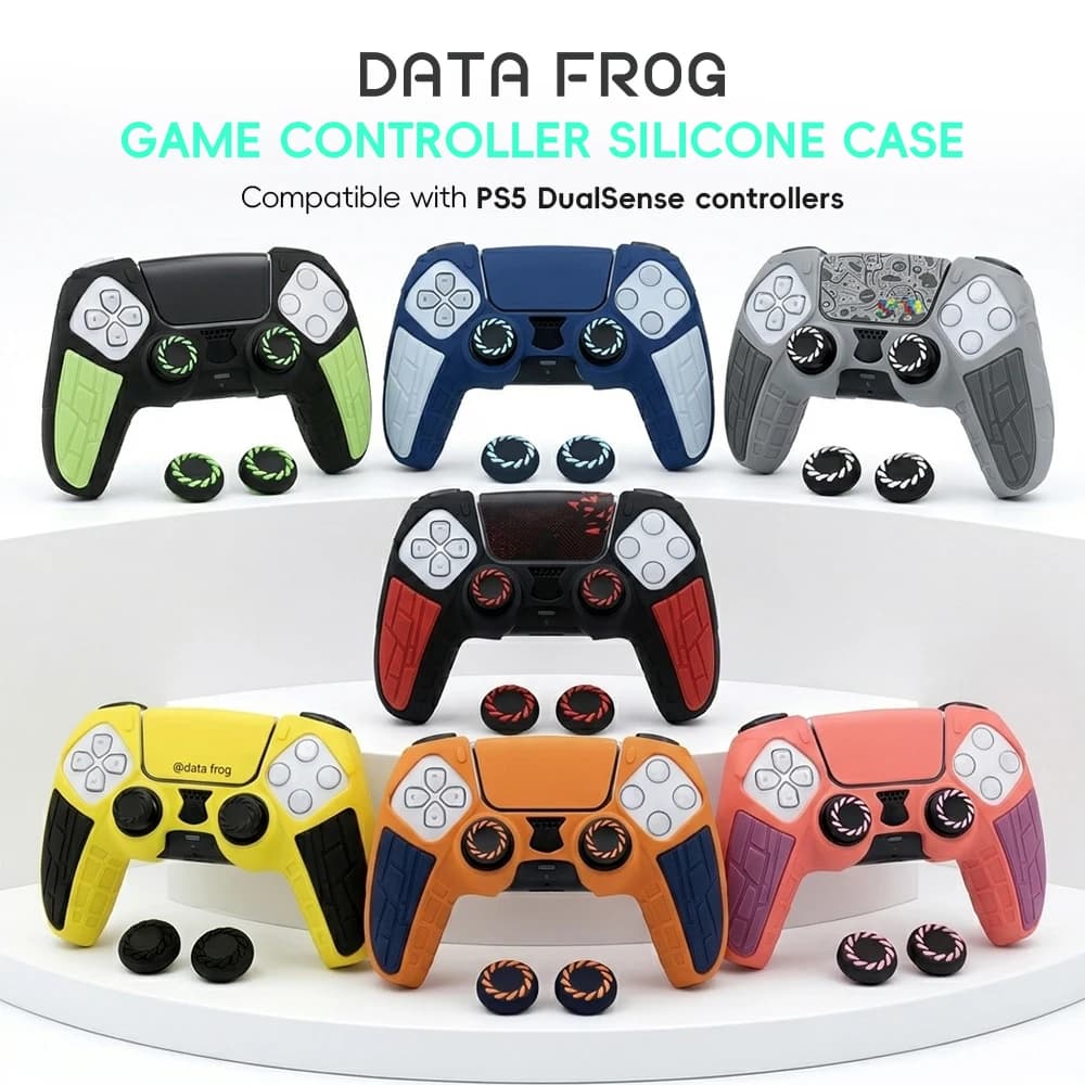 Custodia Protettiva Premium in Silicone Data Frog per PS5 DualSense Edizione Classica Grigia Retro, Accessorio Gaming con Miglioratori per Thumbstick
