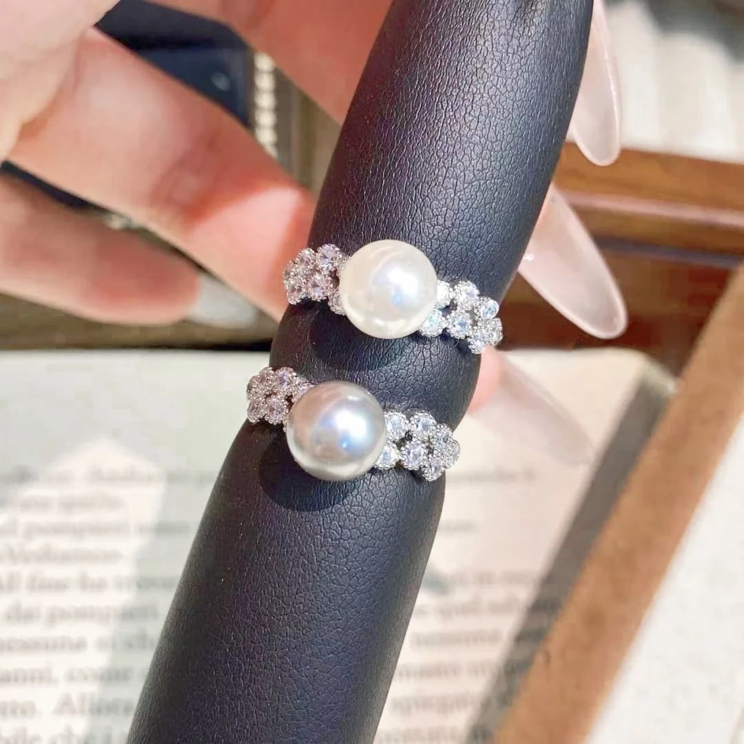925 Sterling Silver New Lace Pearl Ring for Women, High-end, Fashionable, Light Luxury with Zircon, Elegant and Versatile Ring