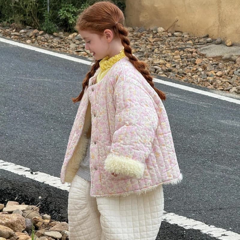 Giacca in cotone Fury da indossare su due lati con fiori frammentati giallo latte della nuova ragazza invernale 2025