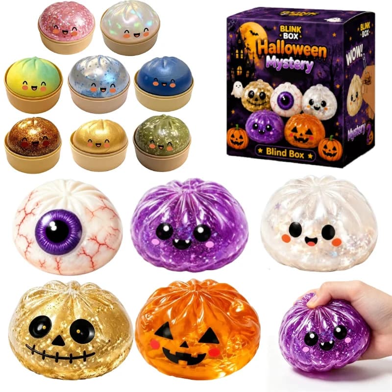 Halloween Pectin Dumpling Squishies Cute Ghost Bun Toy Slow Rising Stress Relief Fidget Toy for Kids Adults Anti-Anxiety Gif