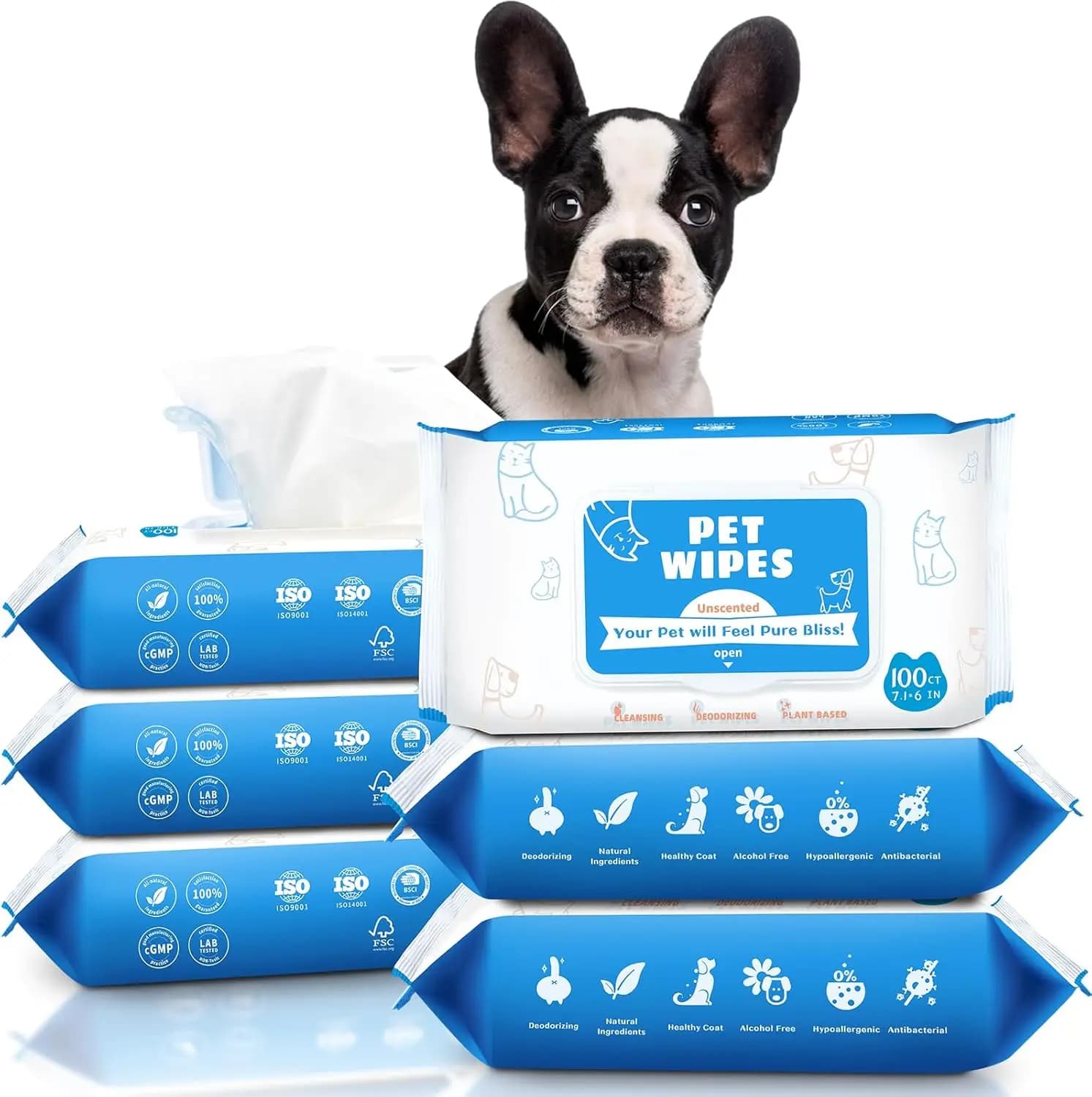 Salviette per Zampe e Posteriore di Cani - 600 Pezzi, Salviette per Cani e Gatti, per Pulizia, Deodorizzazione, Senza Profumo