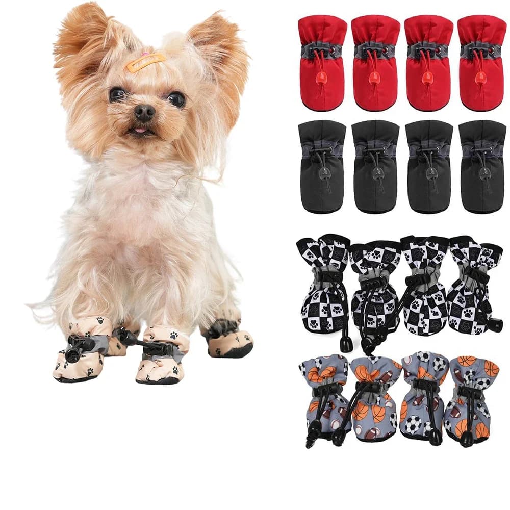 4pcs/set Pet Dog Shoes Winter Warm Strip Puppy Shoes for Small Medium Dogs Anti-slip Puppy Footwear Cat Dog Walking Sneakers