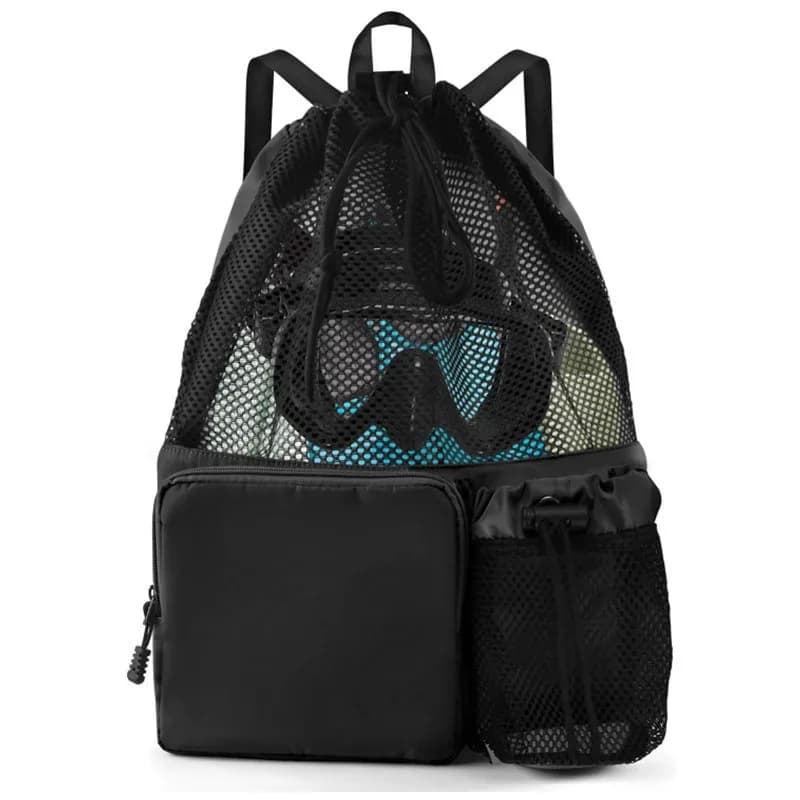 Mesh Drawstring Backpack Multi Pockets Sports Beach Gear Bag Quick-Drying Light Weight Ventilated Bags