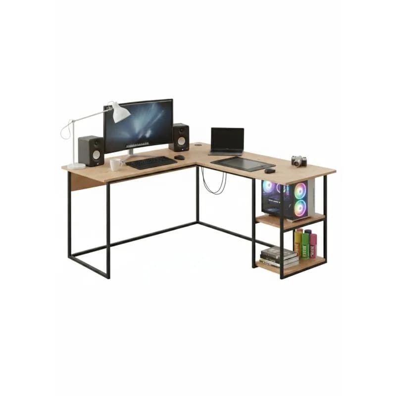 Scrivania Modulare Portatile per Computer, Supporto per Laptop con Ripiani, Piano in Legno e Struttura in Metallo, Stile Europeo per Casa, Ufficio e Studio