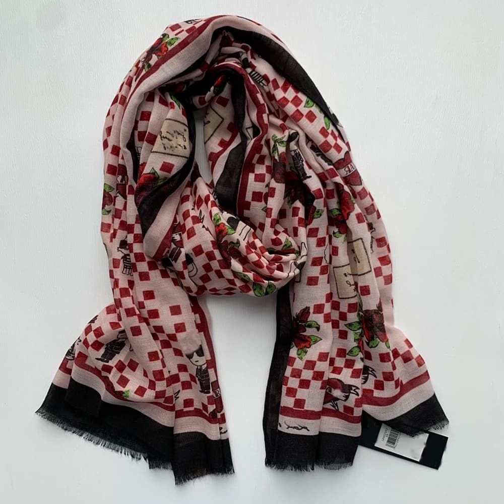 New Style Ladies Plaid Print Silk Scarf Shoulder Wrap Thin Versatile Neck Warmer Women's Retro Elegant Fashion Autumn Winter