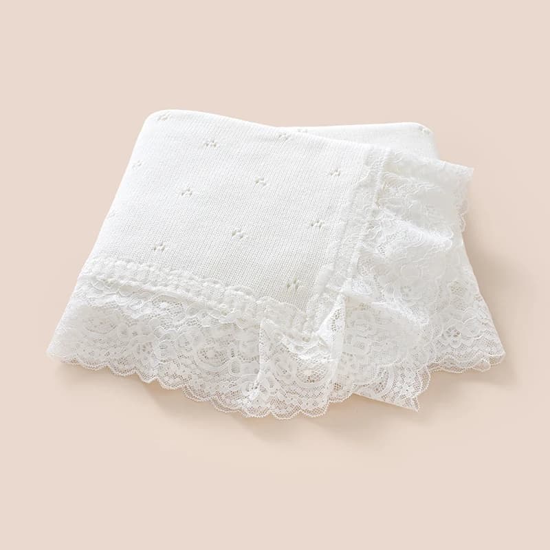 Coperte per Neonati in Cotone Lavorato a Maglia, Trapunta per Bambini e Bambine 102*82CM, Copertina Morbida per Passeggino, Design alla Moda con Pizzo