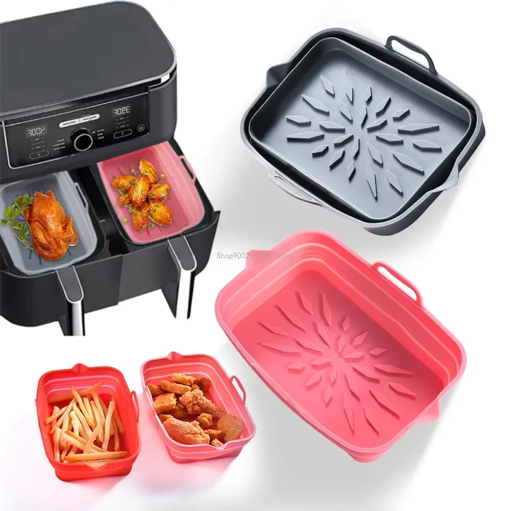 Foldable tray for air fryer Pizza chicken oven baking tray lining reusable Clean Airfryer cooking tool Silicone basket
