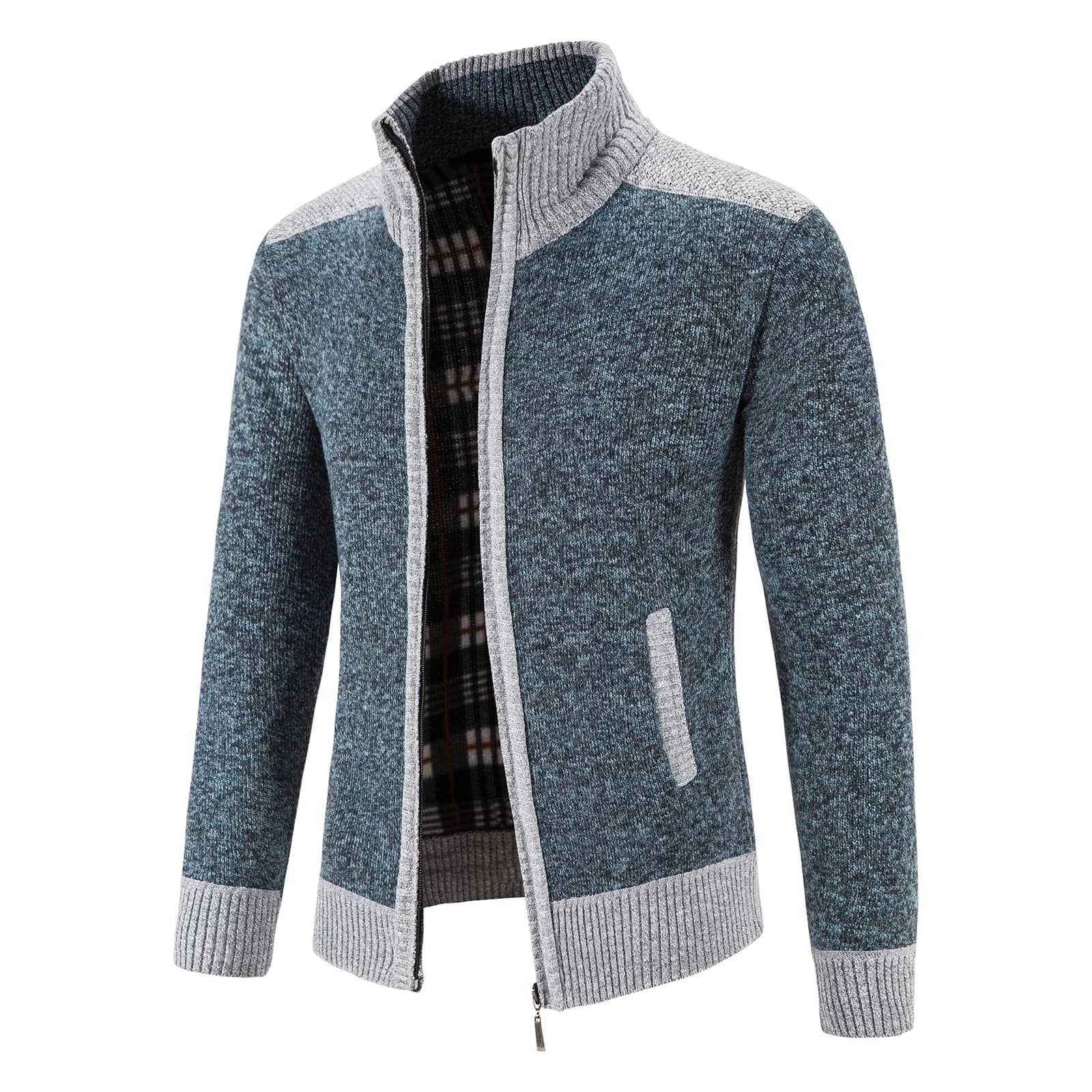 Cappotto da uomo coreano con colletto finto patchwork con zip giacca a vento autunno inverno cappotto maglione maschile maglioni in maglia giacca calda in pile