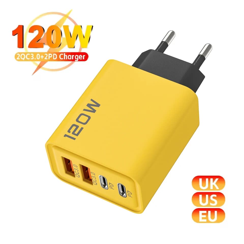 Caricabatterie rapido multi dispositivo 120W 4 porte USB C PD Adattatore da parete Spina caricatore rapido per iPhone Samsung Xiaomi Caricabatterie per telefoni da viaggio