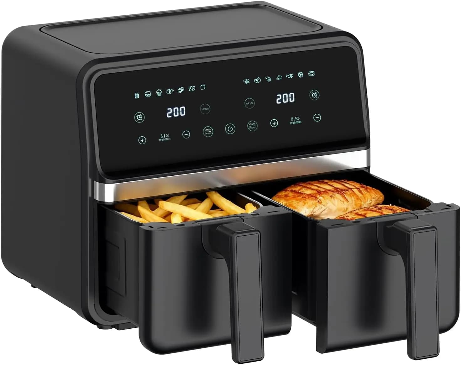 4QT+4QT Dual Basket Air Fryer - Digital Touchscreen, Smart Sync Finish,Auto Shutoff, 2 Independent Nonstick Dishwasher-Safe Fryi