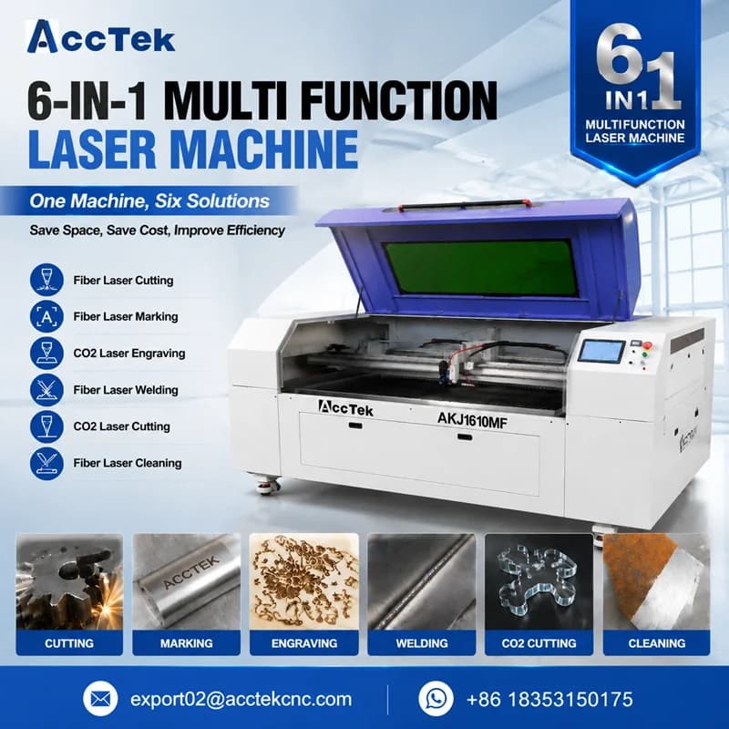 6 in 1 Fiber Laser Cutter Machine 1390 1610 Laser Marking Welding Cleaning CO2 Engraving Cutting Function for Metal Wood Acrylic