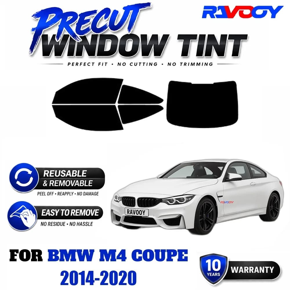 RAVOOY Precut Window Tint, Reusable Removable EPU Film, Custom Fit for Bmw M4 Coupe 2014-2020, UV Heat Protection