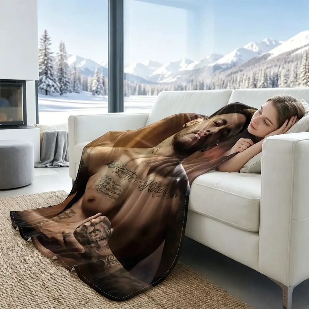 Tattoo Male Portrait Print Q MAX 0.3 Cooling blanket Men Bedroom Night Rest Fast Heat Dissipation Cool Wrap