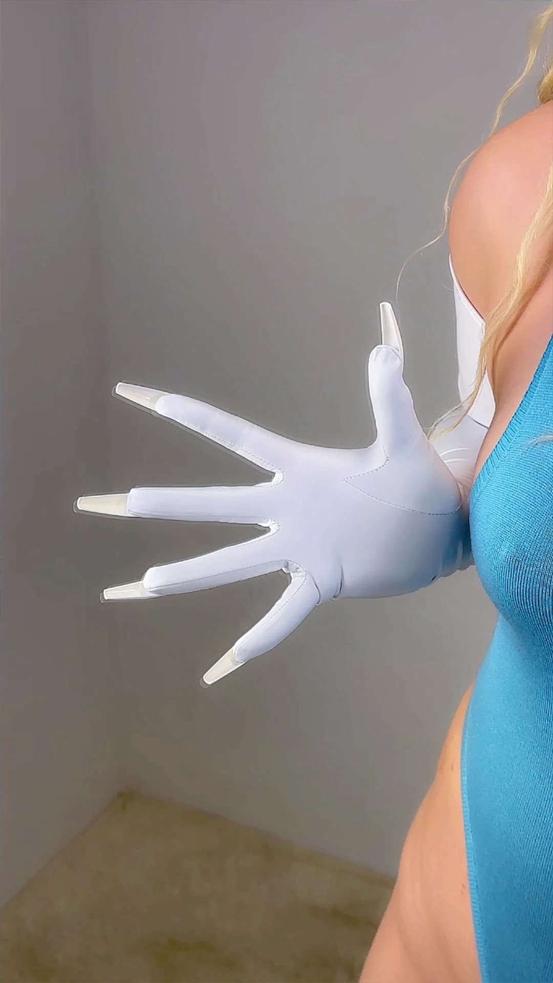 Women's White Latex Gloves with Nails 70cm Long TECH Extra Thin High Elastic Faux PU Leather Rubber Nail Gloves Fashion Costume