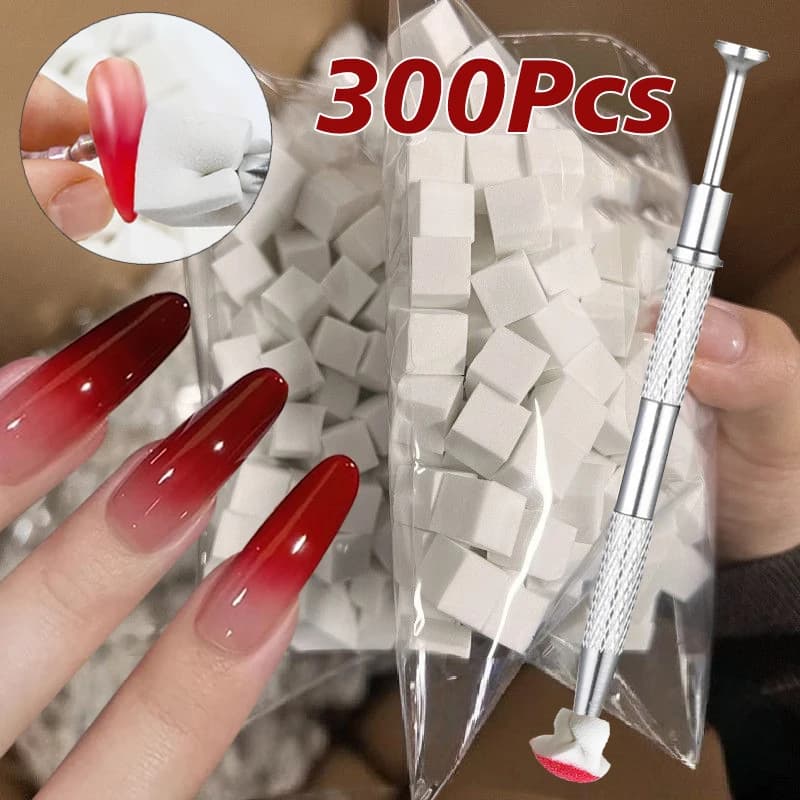 Set of Square Sponges for Nail Art, Brushes and Blush, Nail Design Sponge with Pen, Tools and Accessories for Manicure