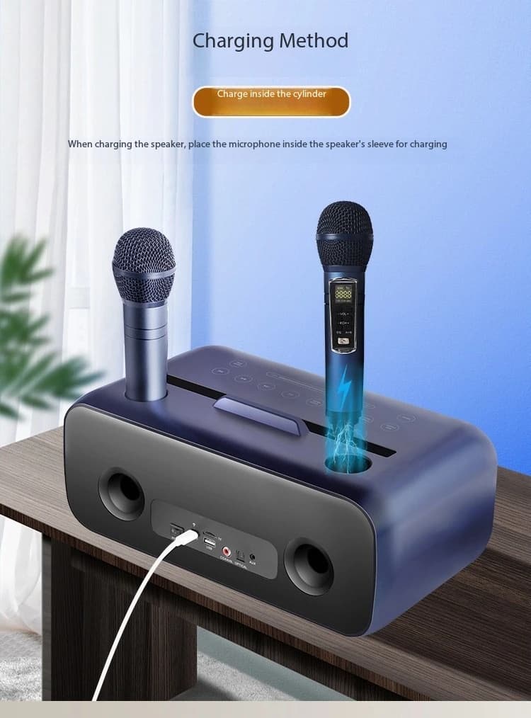 Lettore karaoke 2 in 1 con altoparlante Bluetooth e microfono wireless, macchina per karaoke domestica con supporto per telefono
