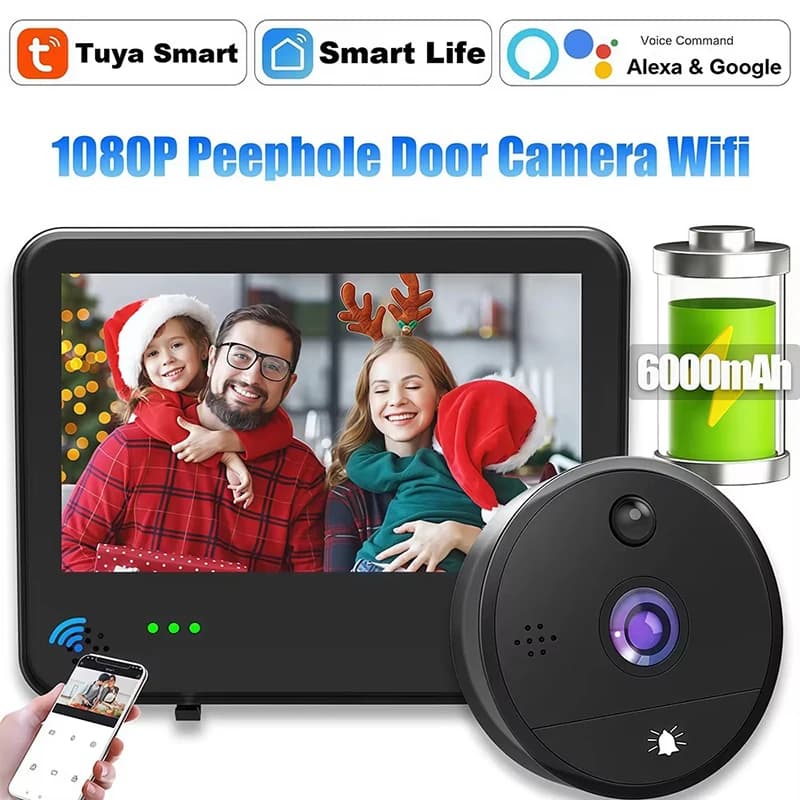 Campanello Video WiFi Tuya Smart 1080P con Telecamera Spioncino 6000mAh, Visione Notturna e Sicurezza Domestica