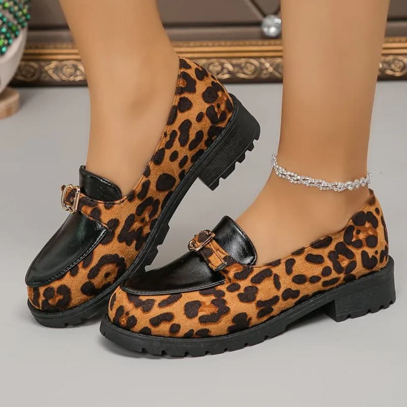 Mocassini da Donna 2026 con Stampa Leopardata, Tacco Grosso e Plateau, Scarpe Casual Nuove, Taglie Forti