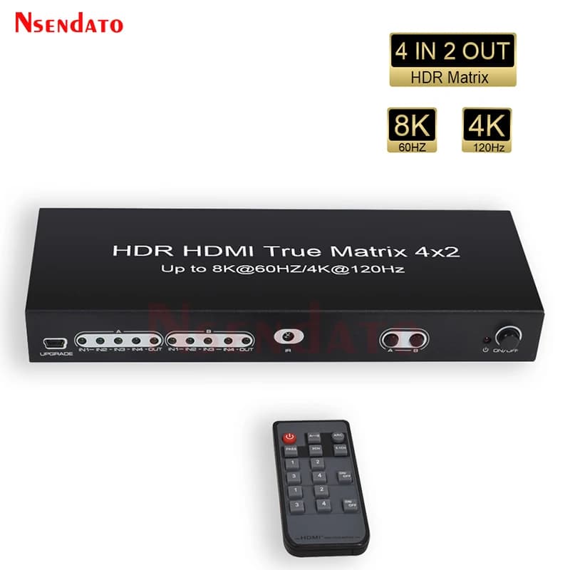 HDMI 2.1 8K HDR True Matrix 4x2, Supports 4K 120Hz Dolby Vision with L/R ARC optical audio extractor for PC TV PS4