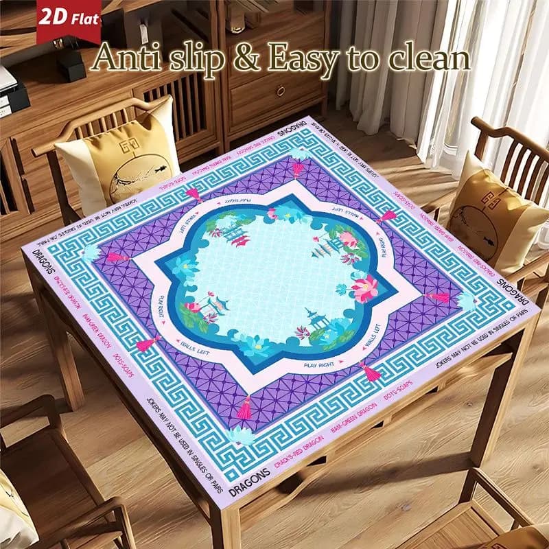 VIKAMA Lotus Pavilion American Mahjong Table Mat Noise-Reducing Elegant Durable Game Mat Chinese American Mahjong Poker Decor
