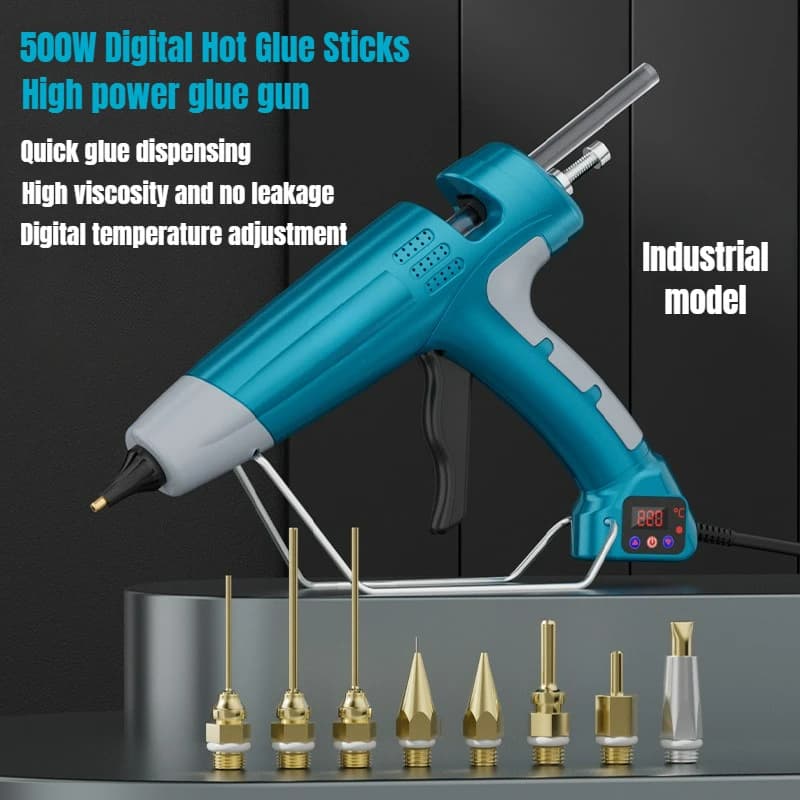 Pistola per colla a caldo industriale da 500 W Pistola in silicone ad alta potenza con controllo digitale della temperatura con ugello per pistola sostituibile Colla stick 11 mm